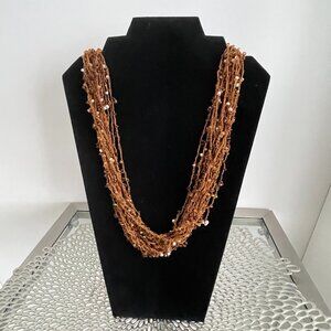 Multi Strand Beaded Crochet Necklace Brown